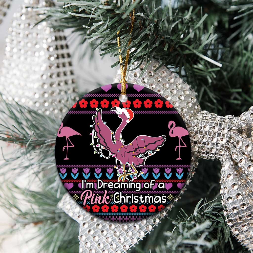 Flamingo Im Dreaming Of A Pink Christmas Ceramic Ornament DT03