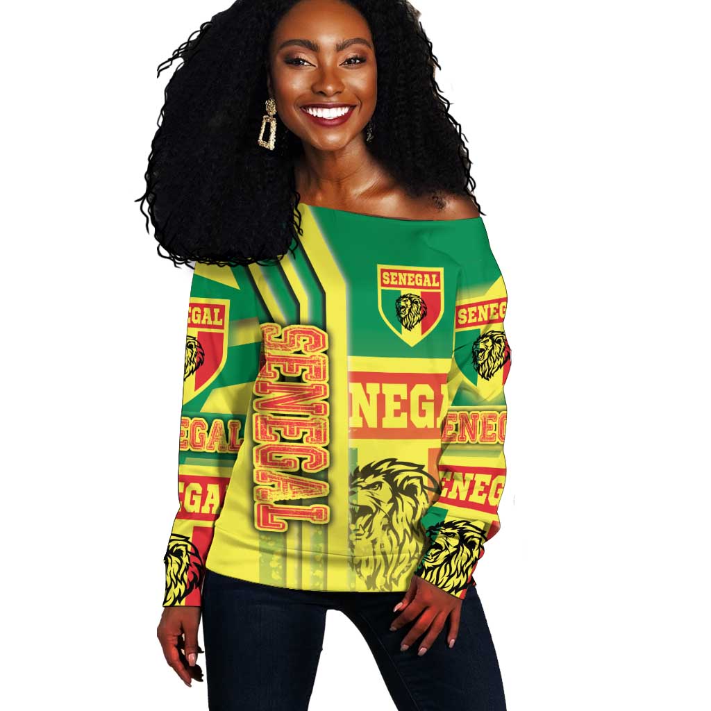 Senegal Soccer Off Shoulder Sweater Lions of Teranga Football - Road To Champion DT03