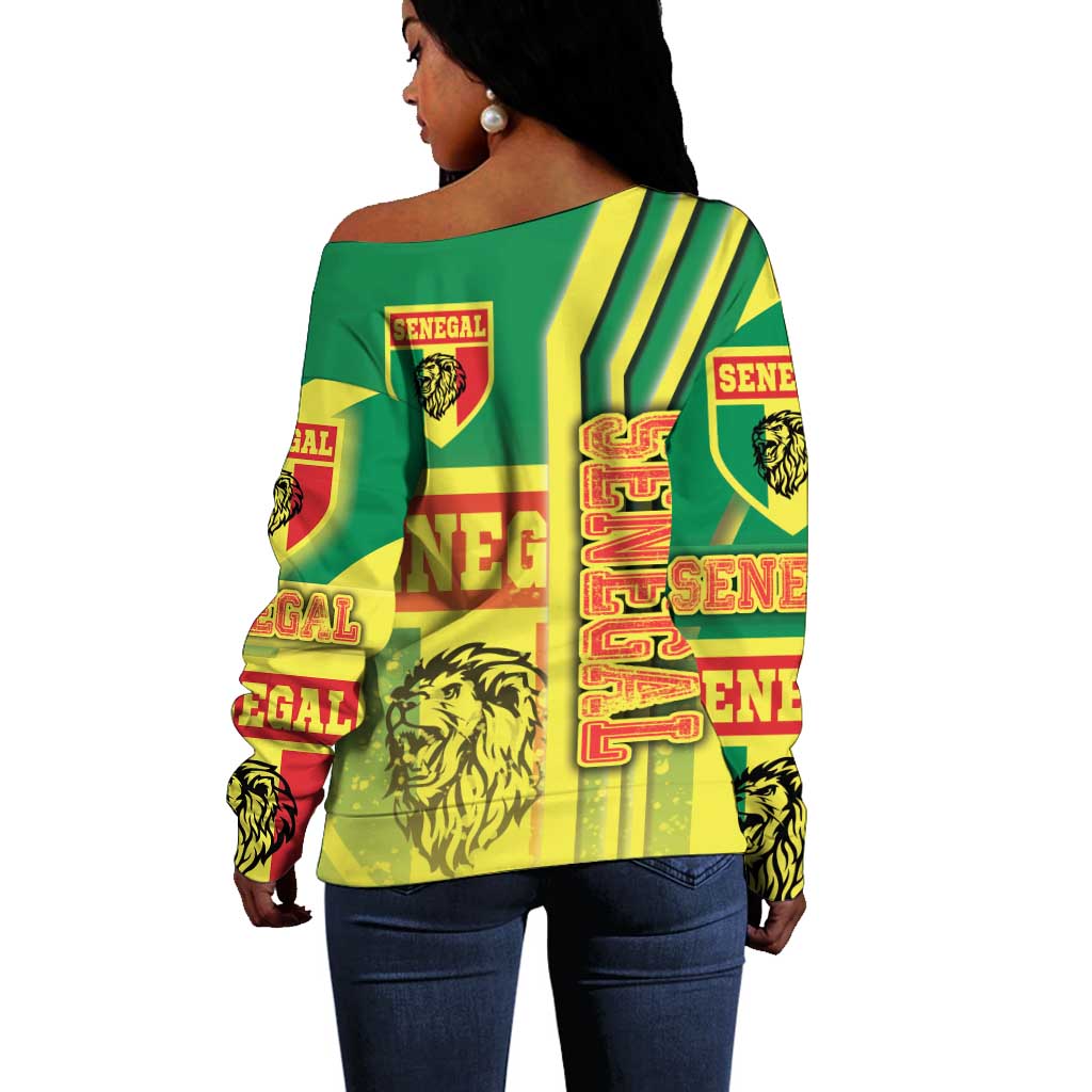 Senegal Soccer Off Shoulder Sweater Lions of Teranga Football - Road To Champion DT03