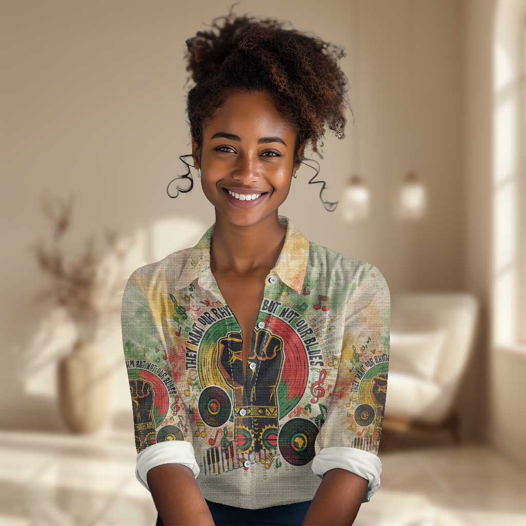 They Want Our Rhythm Not Our Blues Women Casual Shirt Afro Pride Music DT03