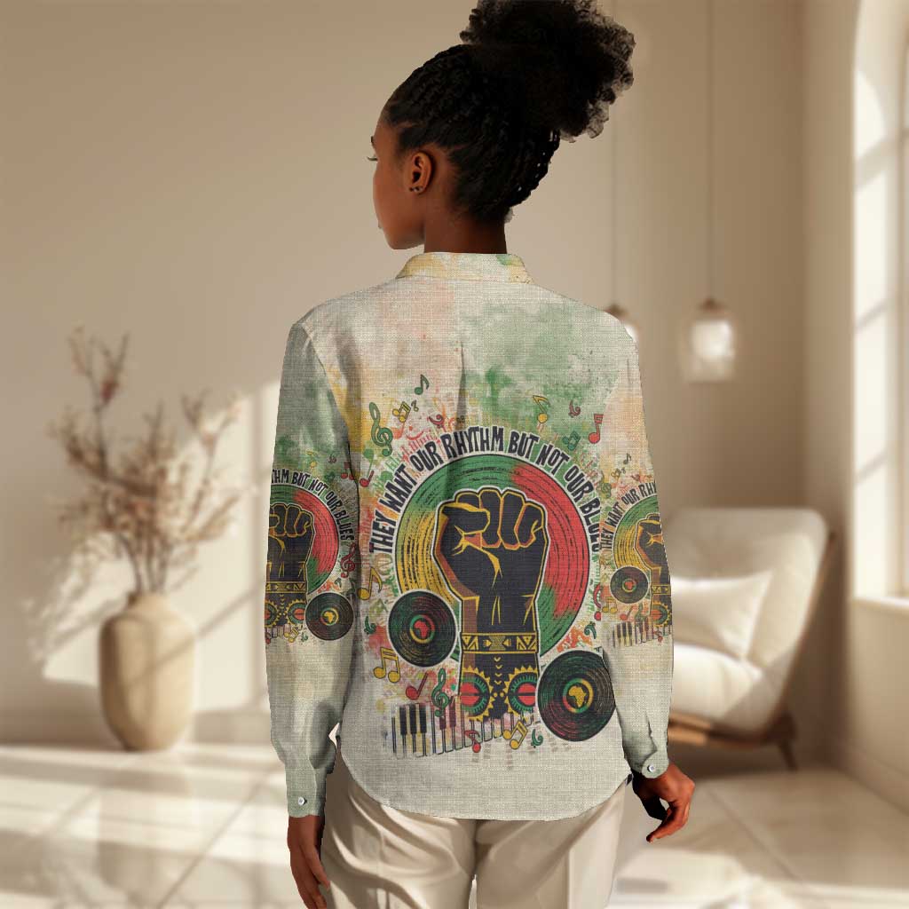 They Want Our Rhythm Not Our Blues Women Casual Shirt Afro Pride Music DT03