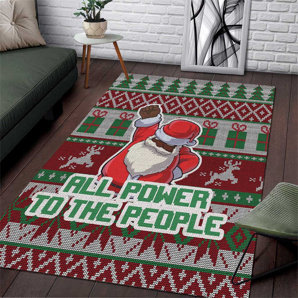 Black Santa Fist Christmas Africa Area Rug All Power to the People DT03