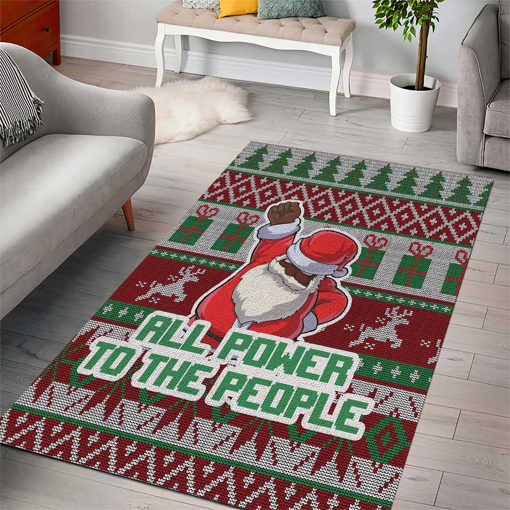Black Santa Fist Christmas Africa Area Rug All Power to the People DT03