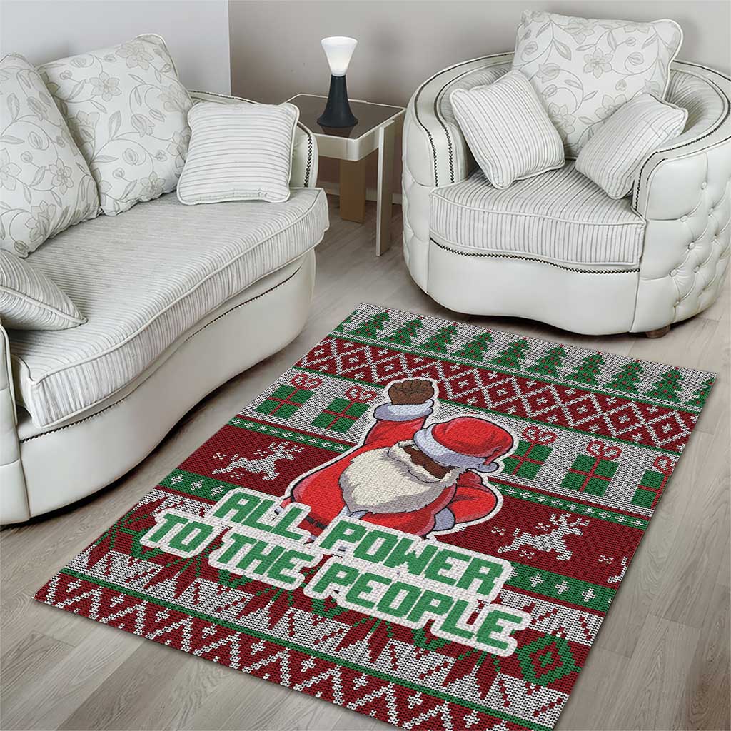 Black Santa Fist Christmas Africa Area Rug All Power to the People DT03