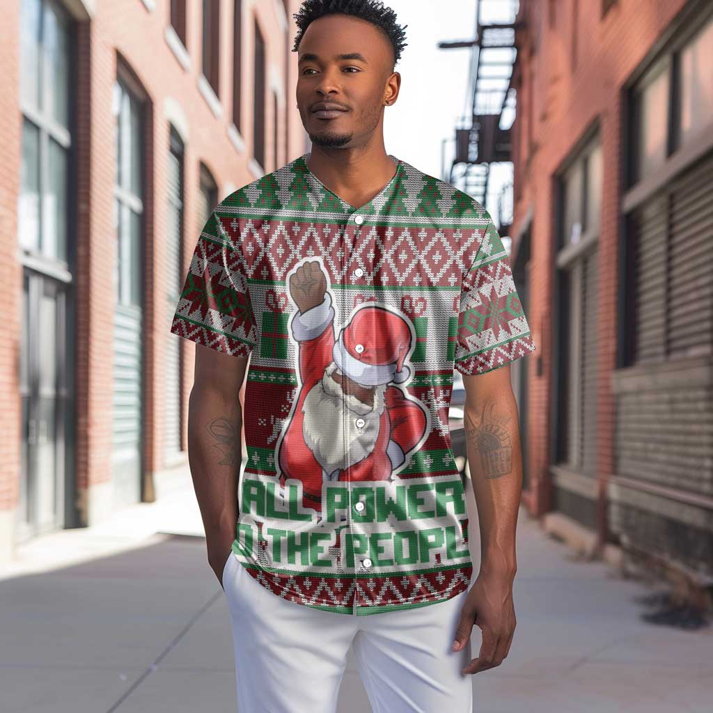 Black Santa Fist Christmas Africa Baseball Jersey All Power to the People DT03