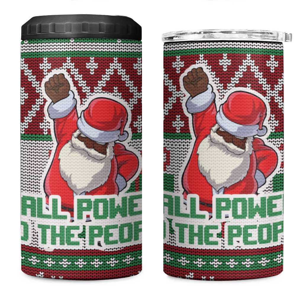 Black Santa Fist Christmas Africa 4 in 1 Can Cooler Tumbler All Power to the People DT03