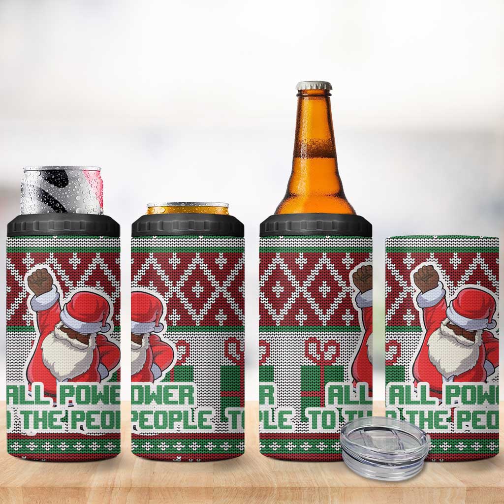 Black Santa Fist Christmas Africa 4 in 1 Can Cooler Tumbler All Power to the People DT03