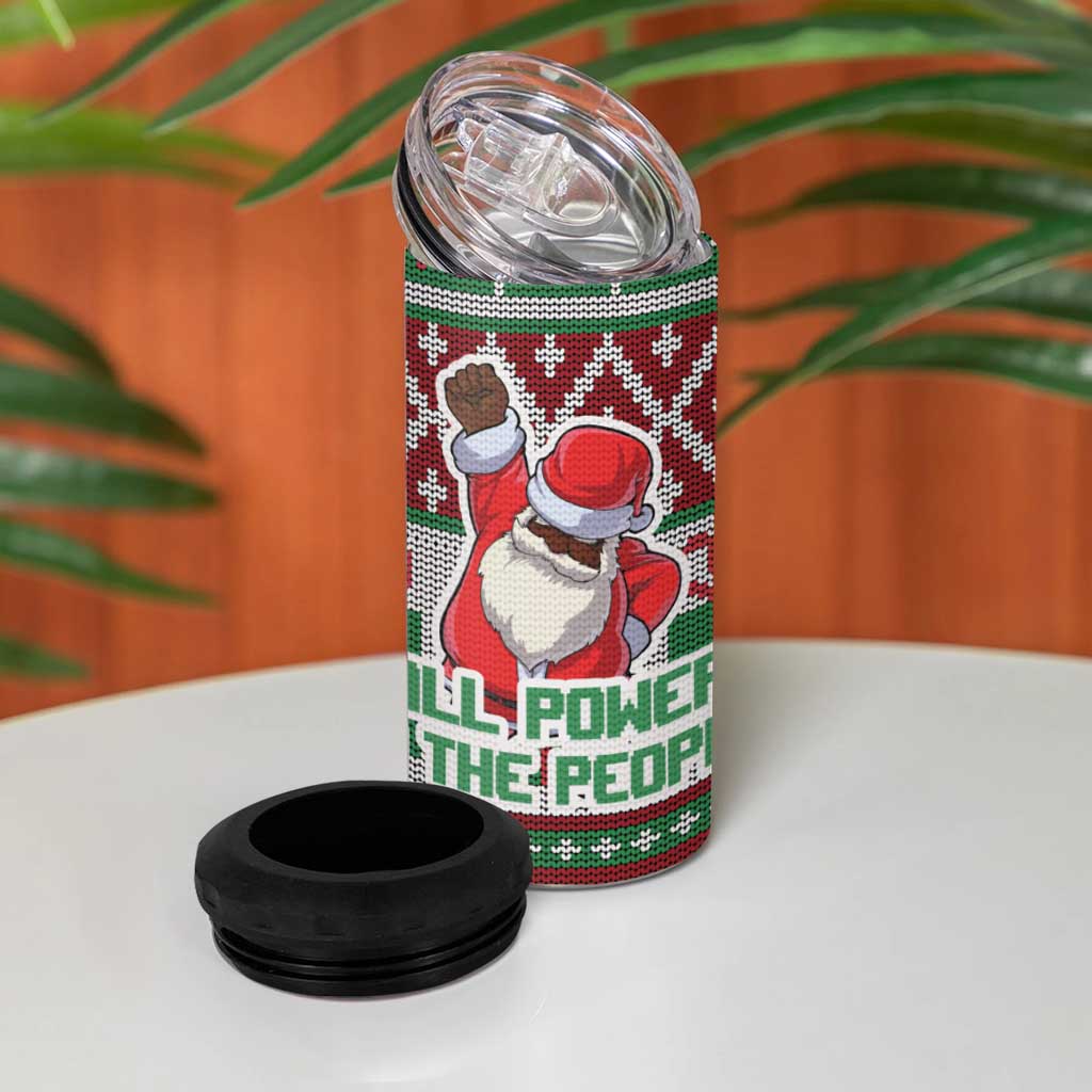 Black Santa Fist Christmas Africa 4 in 1 Can Cooler Tumbler All Power to the People DT03