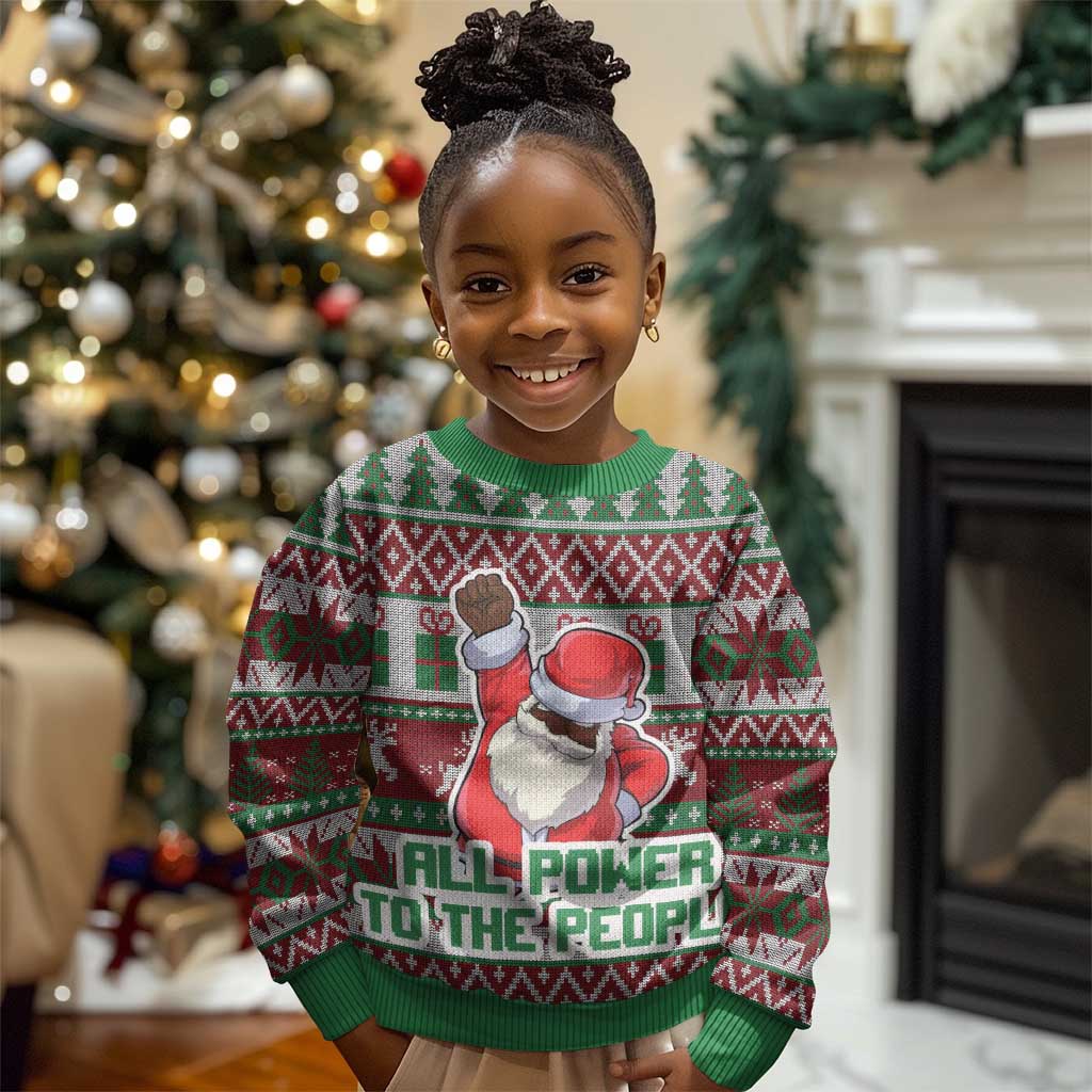 Black Santa Fist Christmas Africa Kid Ugly Christmas Sweater All Power to the People DT03