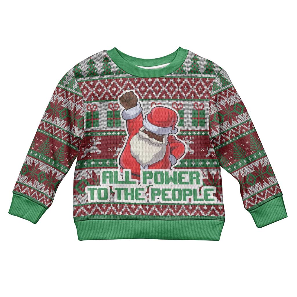 Black Santa Fist Christmas Africa Kid Ugly Christmas Sweater All Power to the People DT03