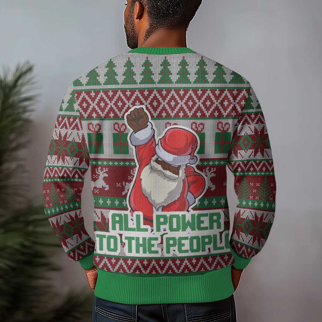 Black Santa Fist Christmas Africa Ugly Christmas Sweater All Power to the People DT03
