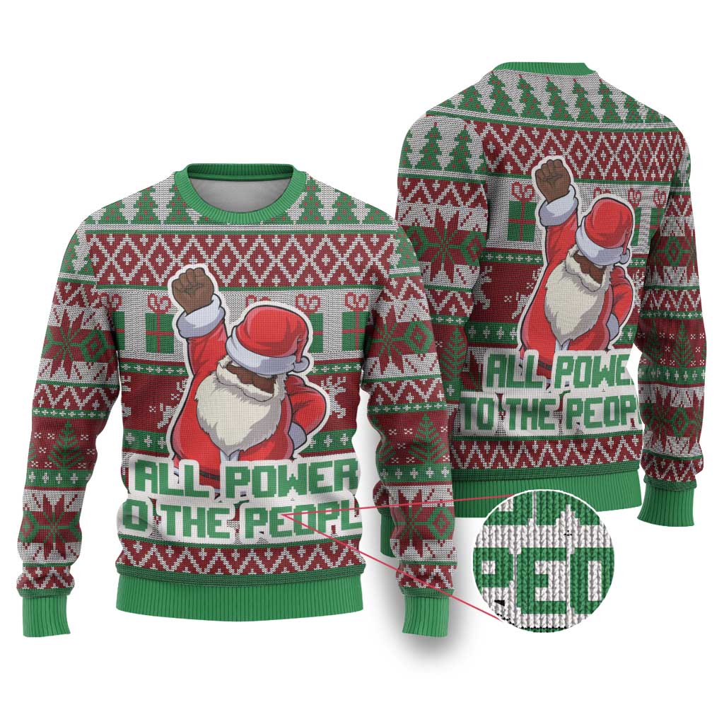 Black Santa Fist Christmas Africa Ugly Christmas Sweater All Power to the People DT03