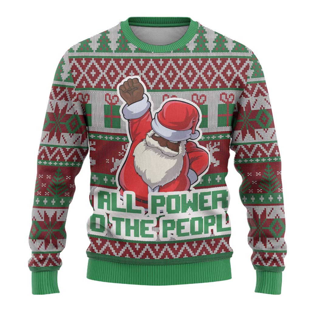 Black Santa Fist Christmas Africa Ugly Christmas Sweater All Power to the People DT03