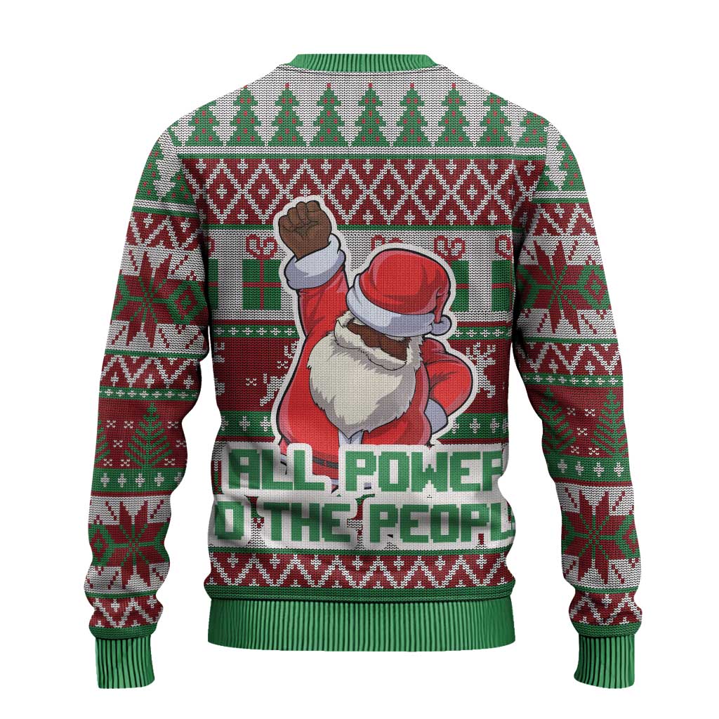 Black Santa Fist Christmas Africa Ugly Christmas Sweater All Power to the People DT03