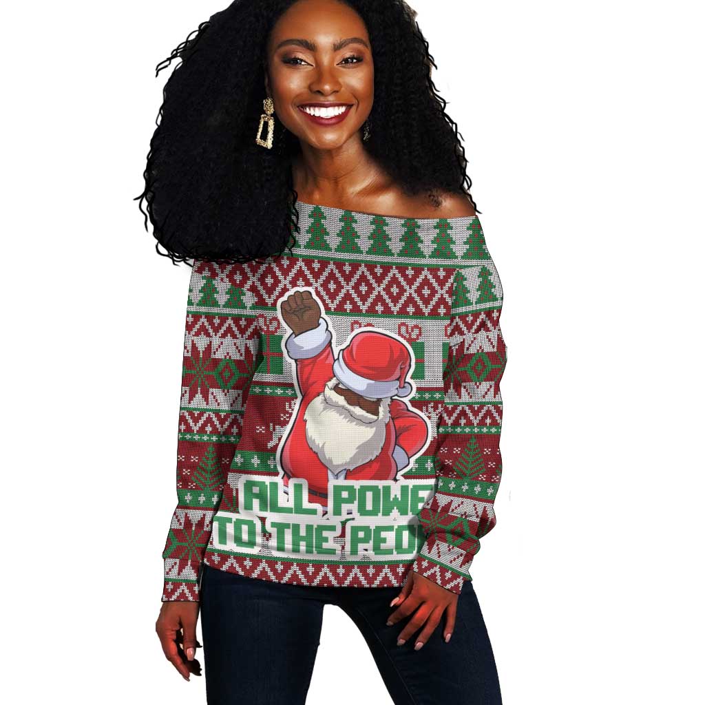 Black Santa Fist Christmas Africa Off Shoulder Sweater All Power to the People DT03