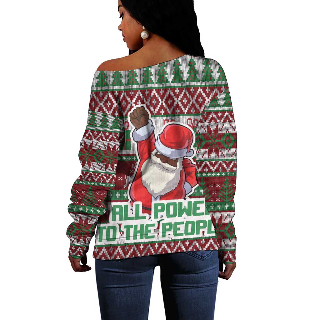 Black Santa Fist Christmas Africa Off Shoulder Sweater All Power to the People DT03
