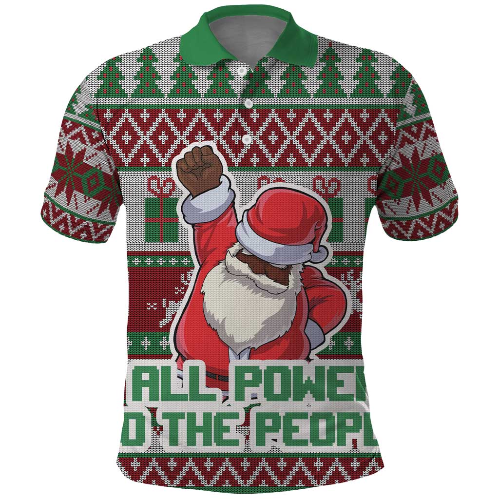 Africa Christmas Black Santa Fist Polo Shirt All Power to the People DT03