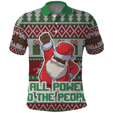 Africa Christmas Black Santa Fist Polo Shirt All Power to the People DT03