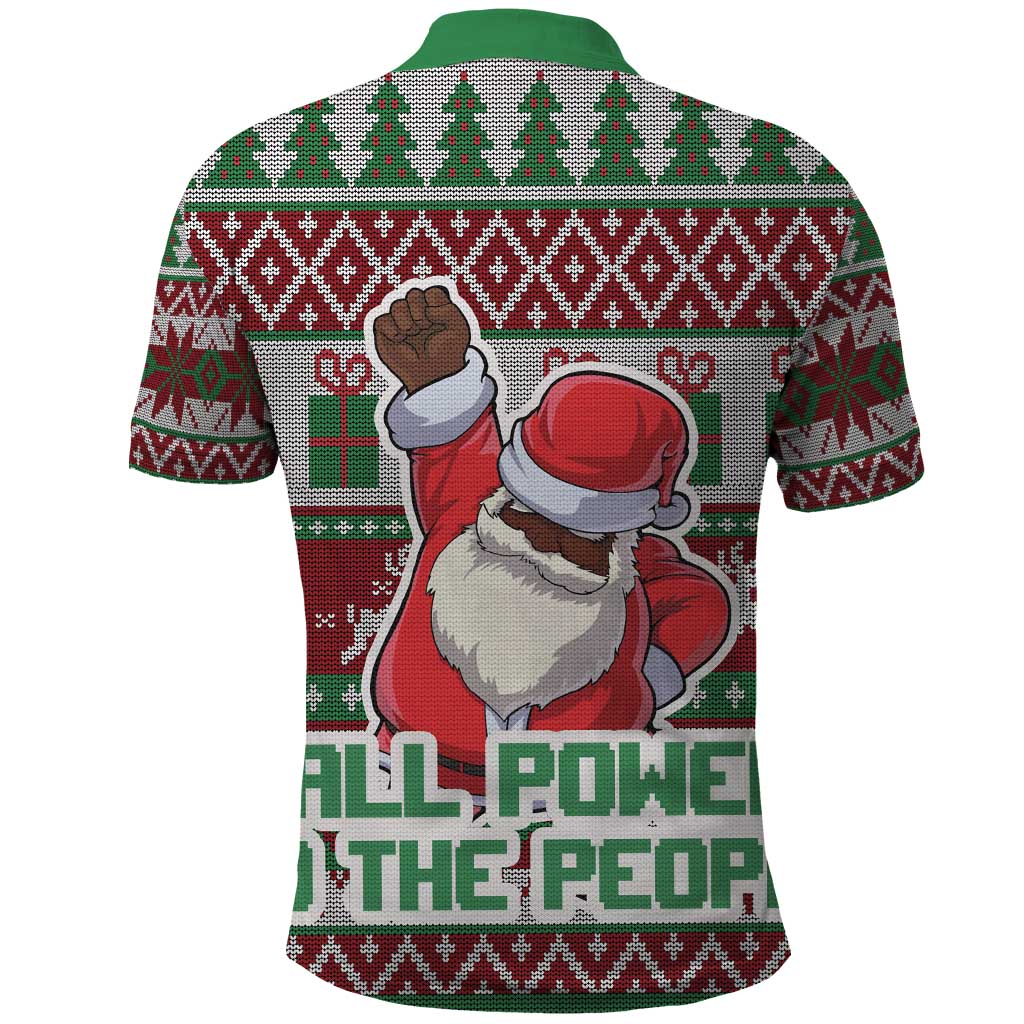 Africa Christmas Black Santa Fist Polo Shirt All Power to the People DT03