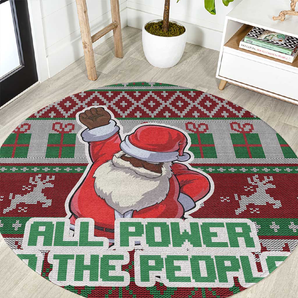 Black Santa Fist Christmas Africa Round Carpet All Power to the People DT03