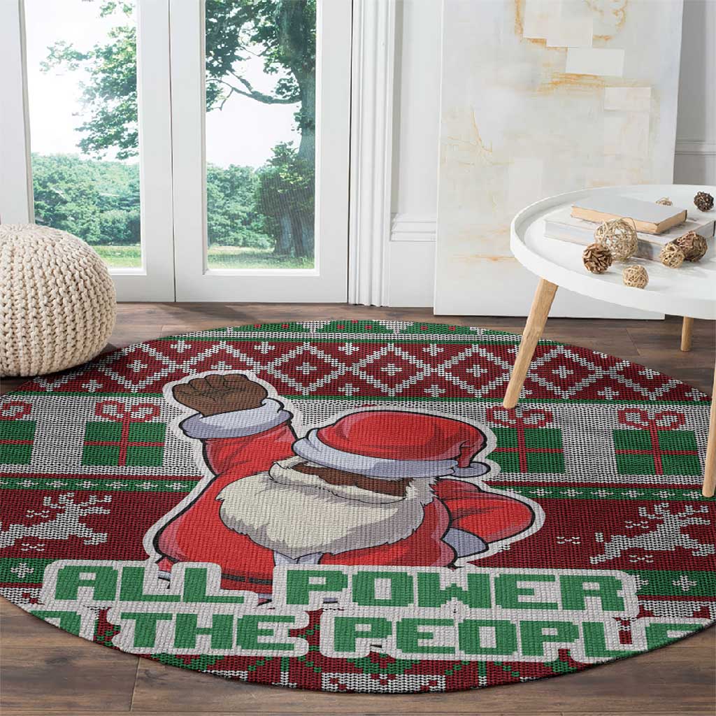 Black Santa Fist Christmas Africa Round Carpet All Power to the People DT03