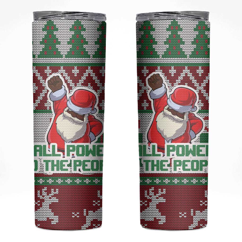 Black Santa Fist Christmas Africa Skinny Tumbler All Power to the People DT03