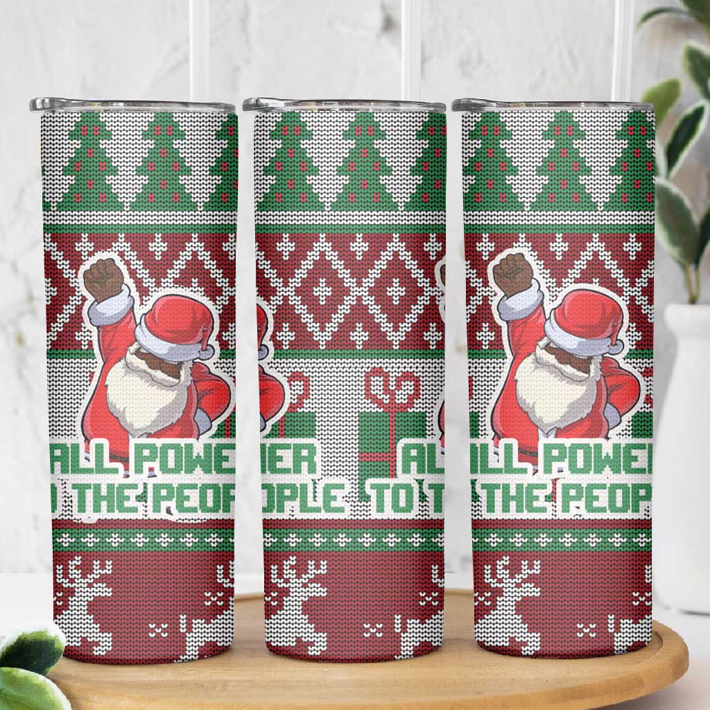 Black Santa Fist Christmas Africa Skinny Tumbler All Power to the People DT03