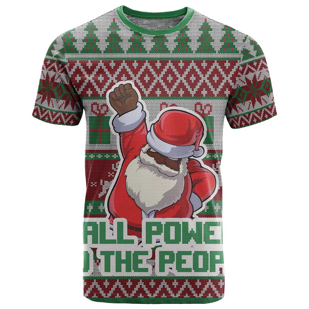 Black Santa Fist Christmas Africa T shirt All Power to the People DT03