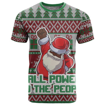 Black Santa Fist Christmas Africa T shirt All Power to the People DT03