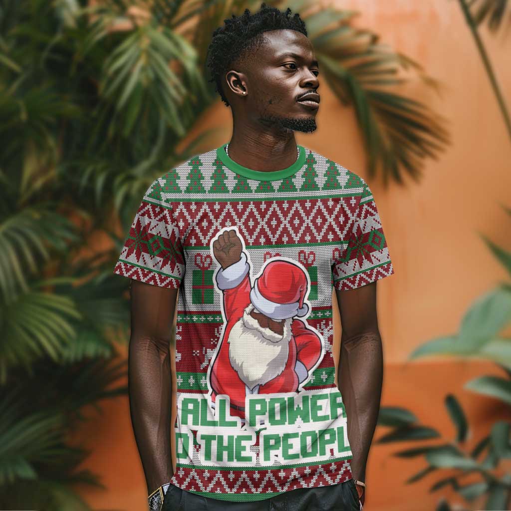 Black Santa Fist Christmas Africa T shirt All Power to the People DT03