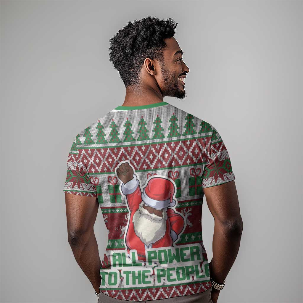 Black Santa Fist Christmas Africa T shirt All Power to the People DT03