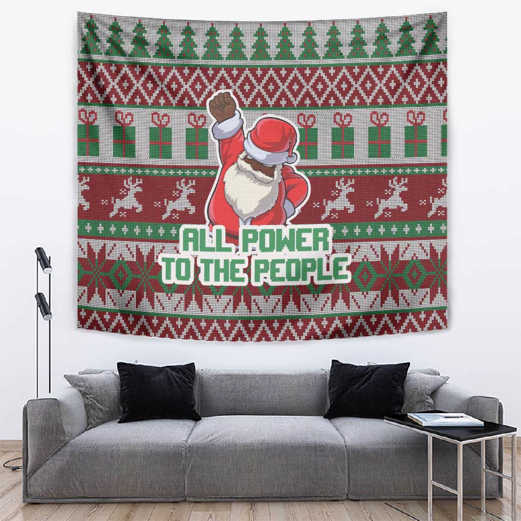Black Santa Fist Christmas Africa Tapestry All Power to the People DT03