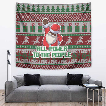 Black Santa Fist Christmas Africa Tapestry All Power to the People DT03