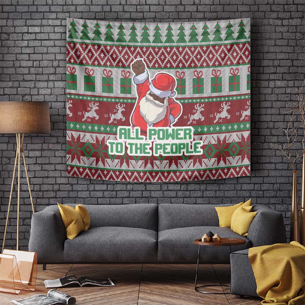 Black Santa Fist Christmas Africa Tapestry All Power to the People DT03
