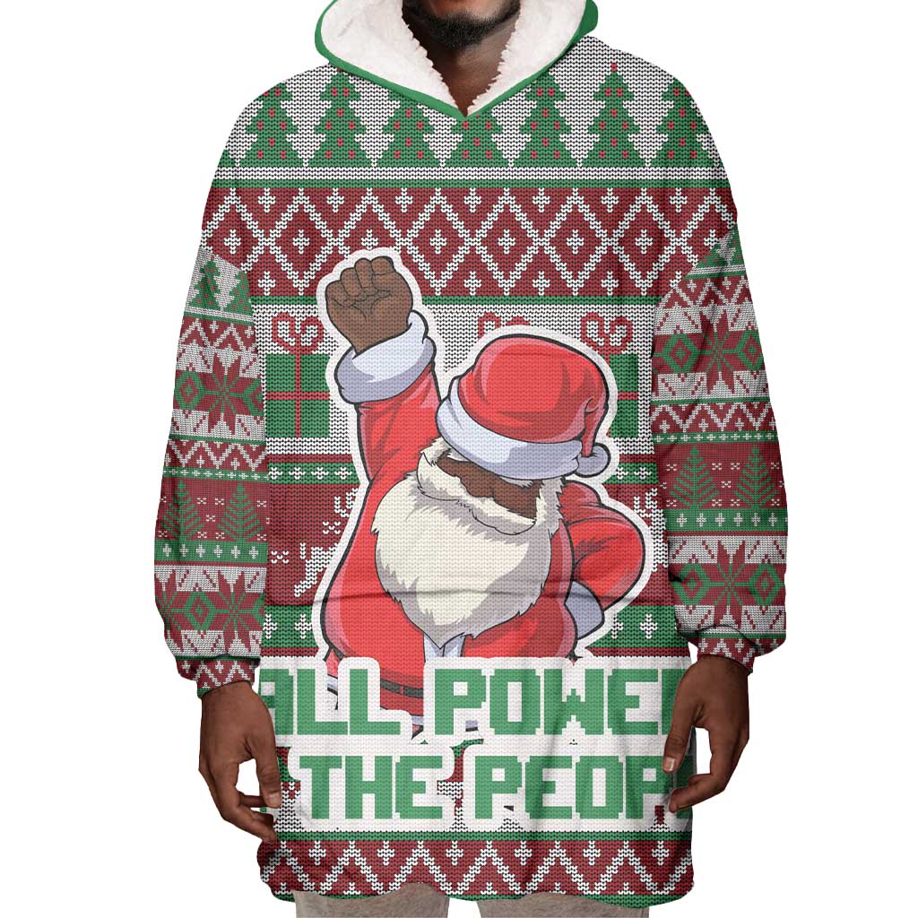 Black Santa Fist Christmas Africa Wearable Blanket Hoodie All Power to the People DT03