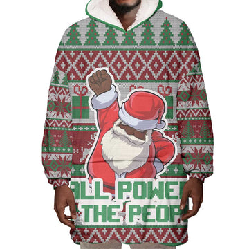 Black Santa Fist Christmas Africa Wearable Blanket Hoodie All Power to the People DT03