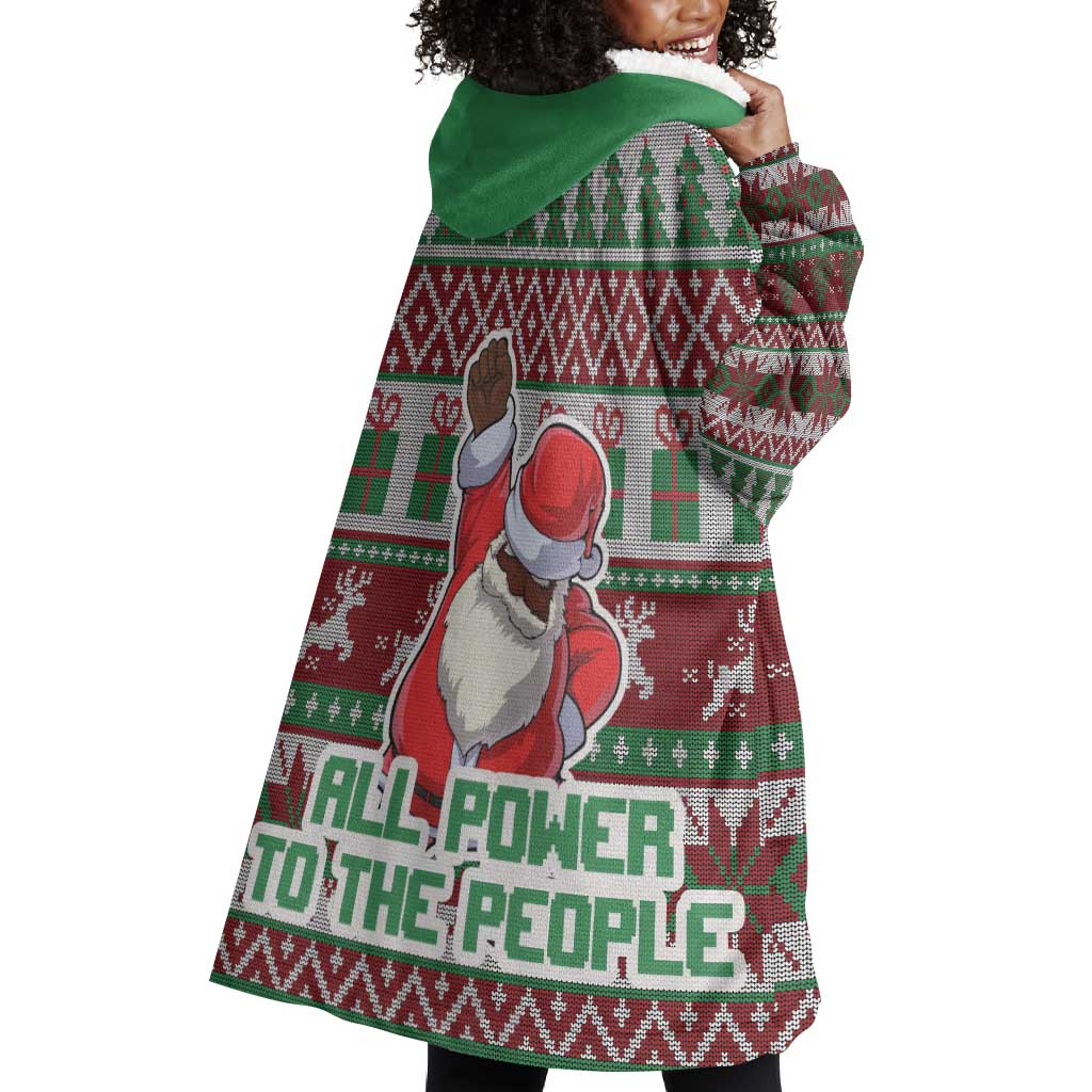 Black Santa Fist Christmas Africa Wearable Blanket Hoodie All Power to the People DT03