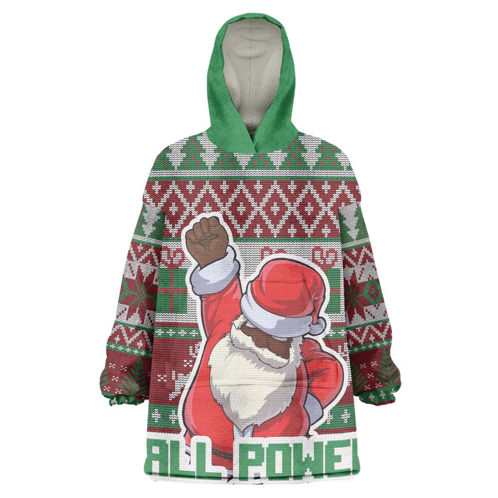 Black Santa Fist Christmas Africa Wearable Blanket Hoodie All Power to the People DT03