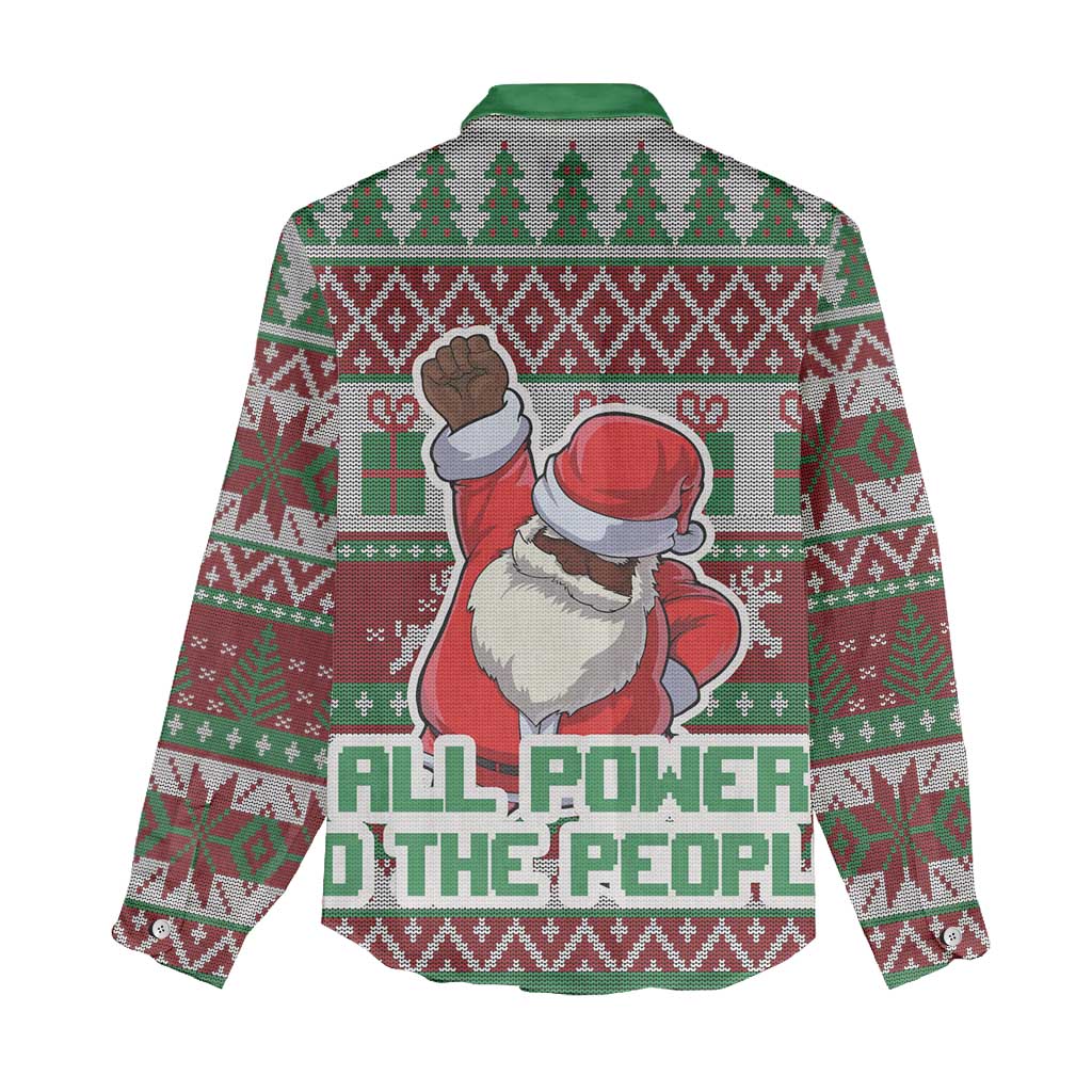 Black Santa Fist Christmas Africa Women Casual Shirt All Power to the People DT03