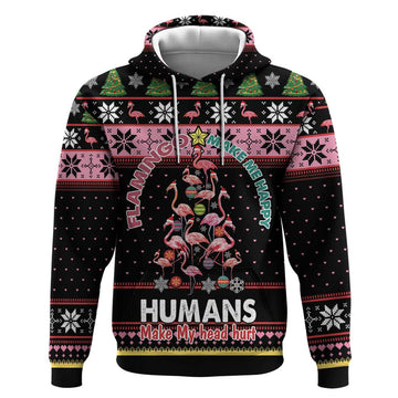 Flamingo Make Me Happy Christmas Tree Hoodie Human Make My Head Hurt DT03