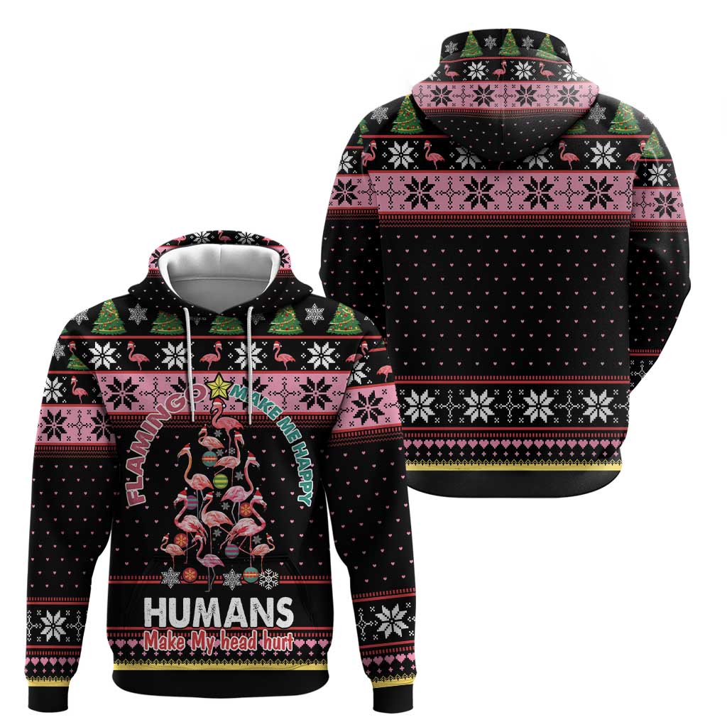 Flamingo Make Me Happy Christmas Tree Hoodie Human Make My Head Hurt DT03