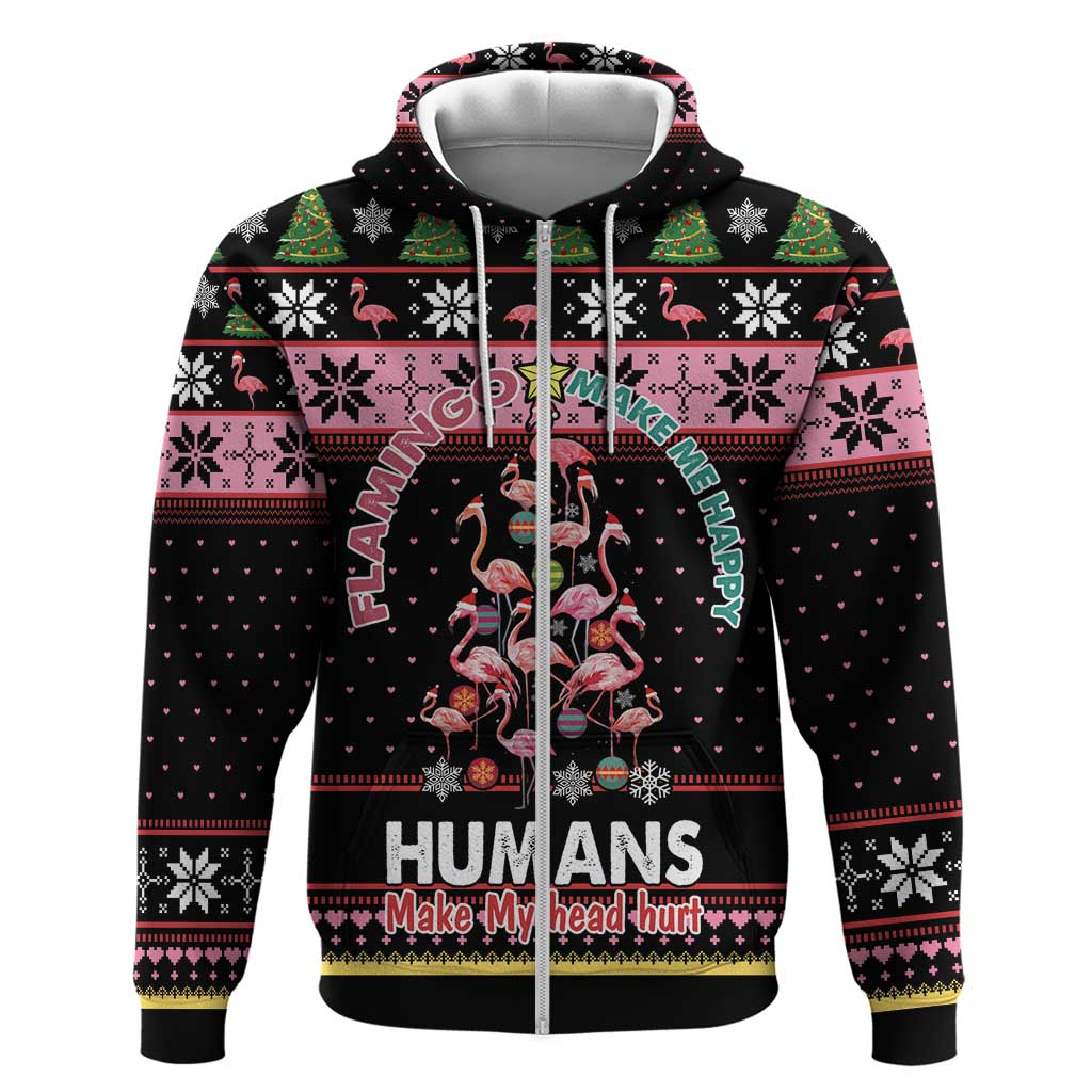 Flamingo Make Me Happy Christmas Tree Hoodie Human Make My Head Hurt DT03