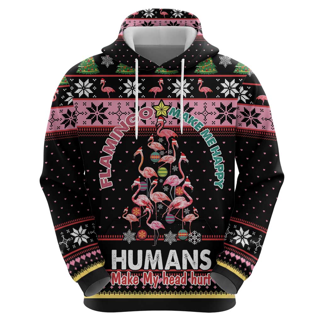 Flamingo Make Me Happy Christmas Tree Hoodie Human Make My Head Hurt DT03