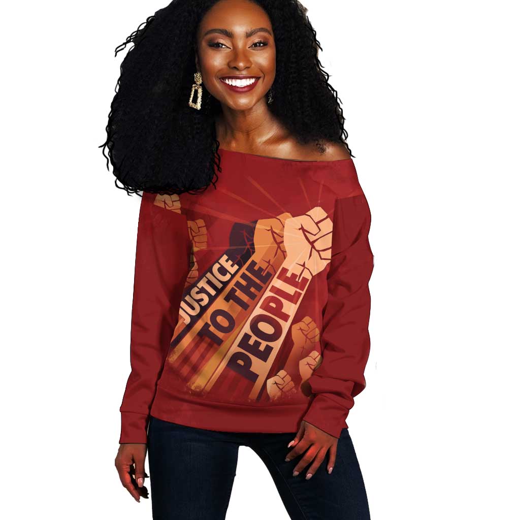 Justice To The People Africa Off Shoulder Sweater Afro Raised Fist DT03