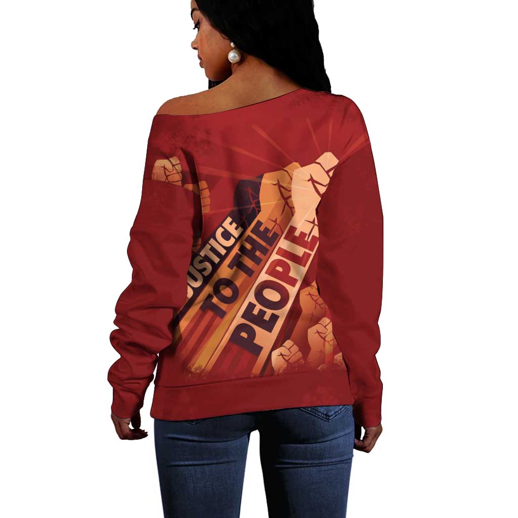 Justice To The People Africa Off Shoulder Sweater Afro Raised Fist DT03