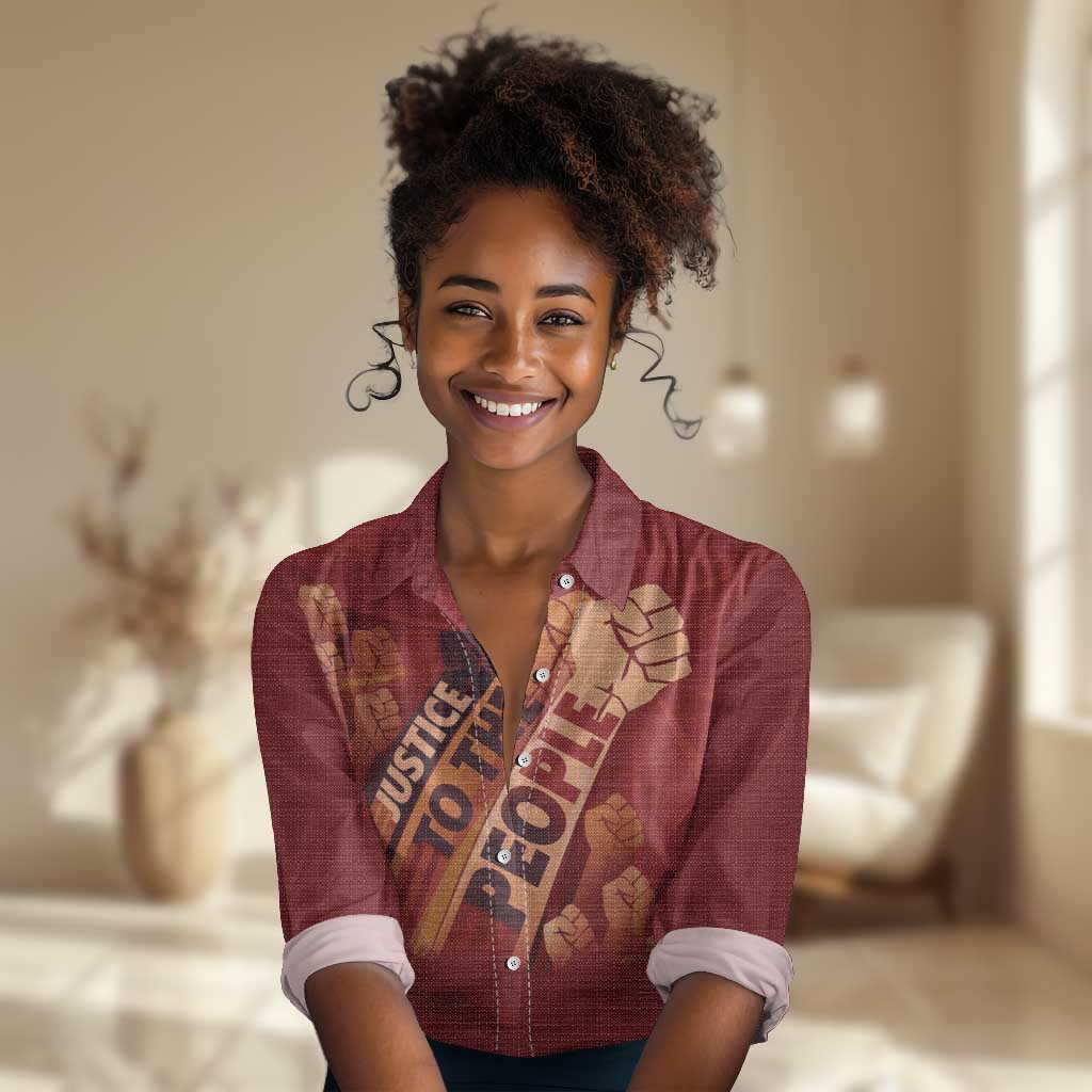 Justice To The People Africa Women Casual Shirt Afro Raised Fist DT03