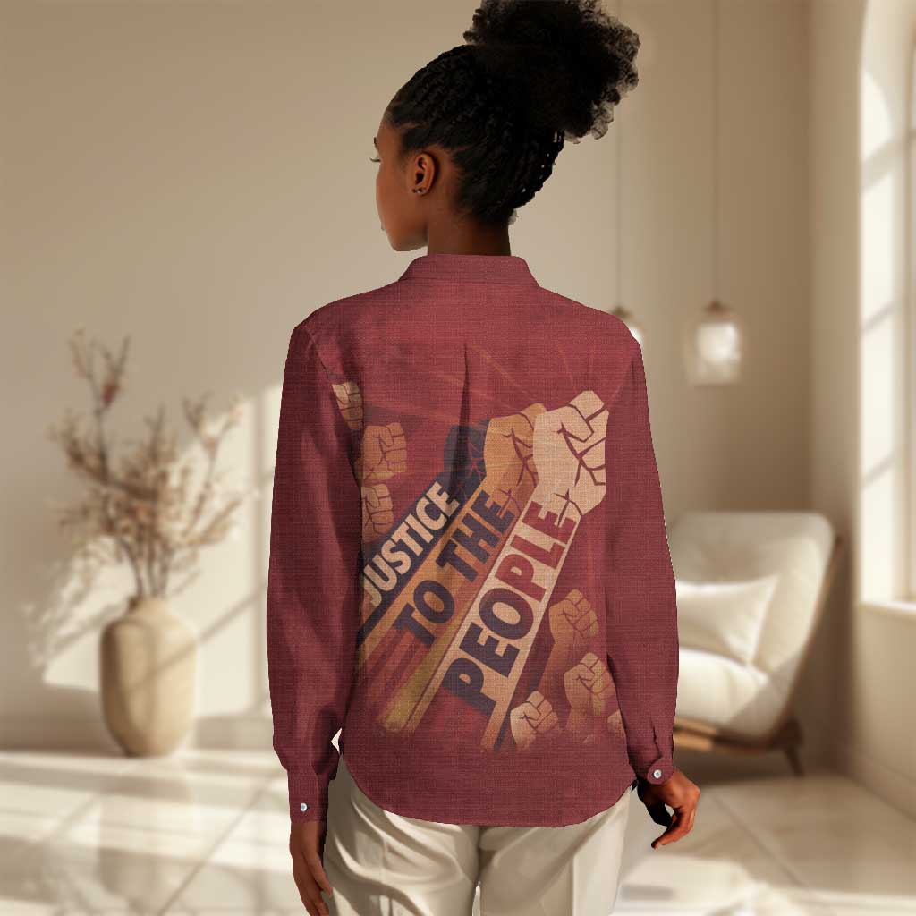 Justice To The People Africa Women Casual Shirt Afro Raised Fist DT03