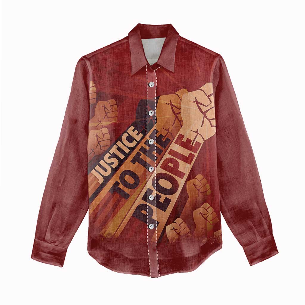 Justice To The People Africa Women Casual Shirt Afro Raised Fist DT03