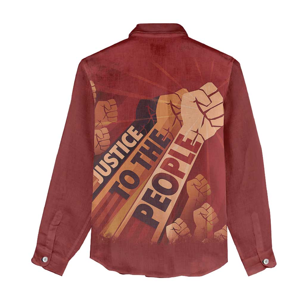 Justice To The People Africa Women Casual Shirt Afro Raised Fist DT03