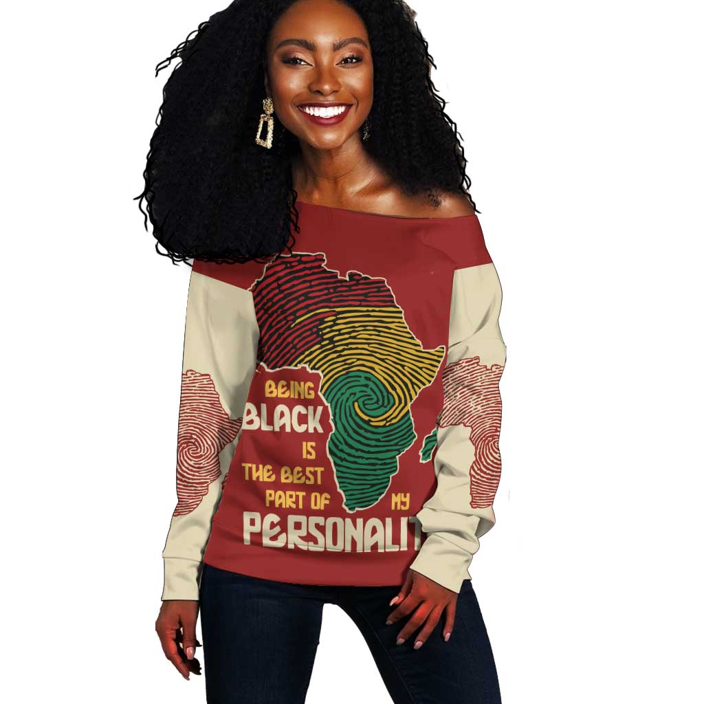 African Map Fingerprint Off Shoulder Sweater Being Black Is The Best Part Of My Personality DT03